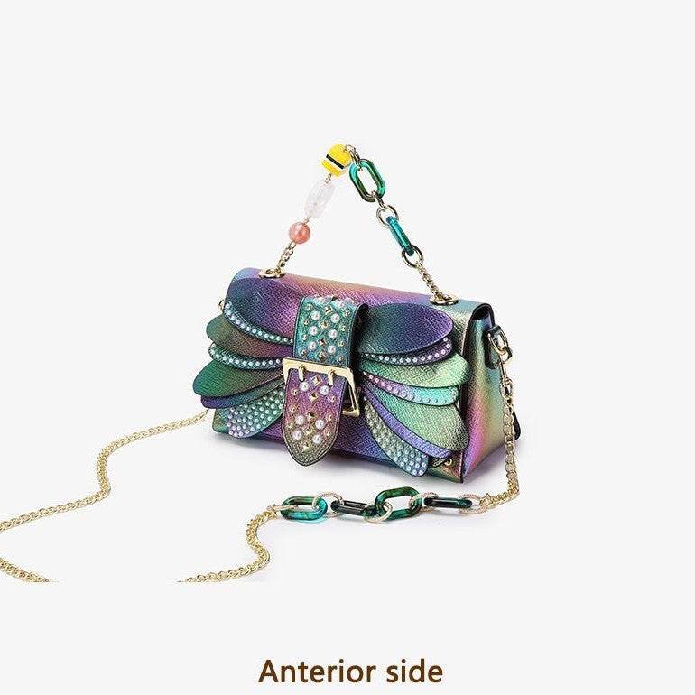 Women's Holographic Wing Mini Tote with Decorative Chain Crossbody Bag