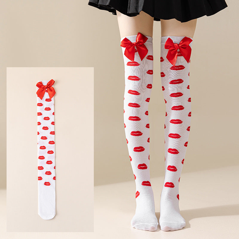 Valentine's Day Thigh-High Stockings with Red Bows