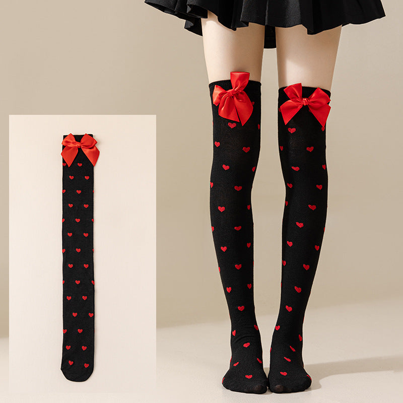 Valentine's Day Thigh-High Stockings with Red Bows