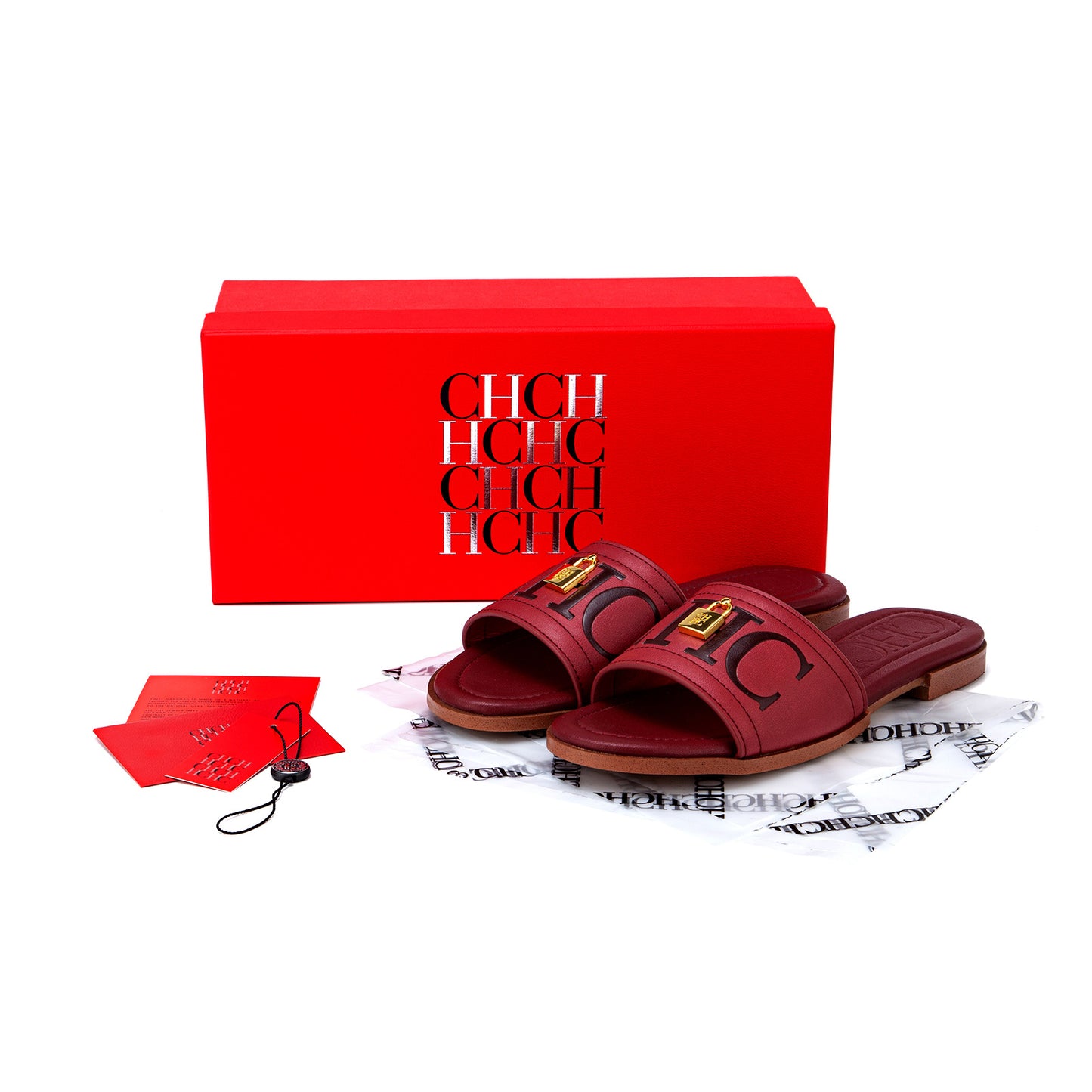 CHHC Women's Elegant Locked Leather Flat Slides