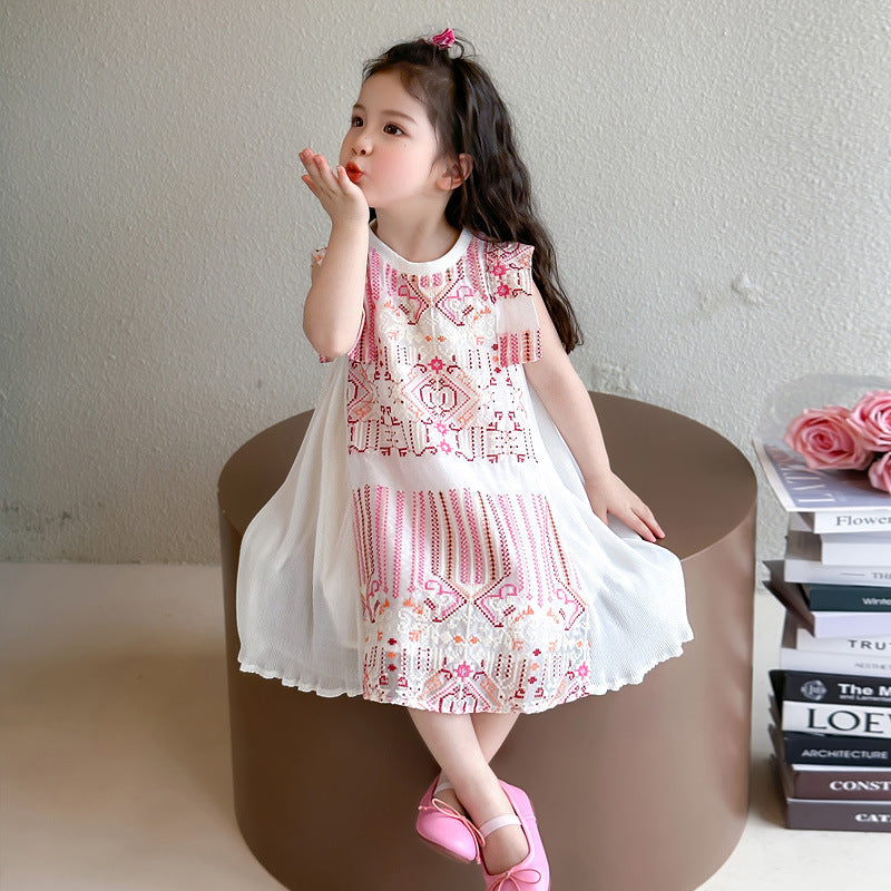 Zylus - Embroidered Little Girl Pleated Sundress