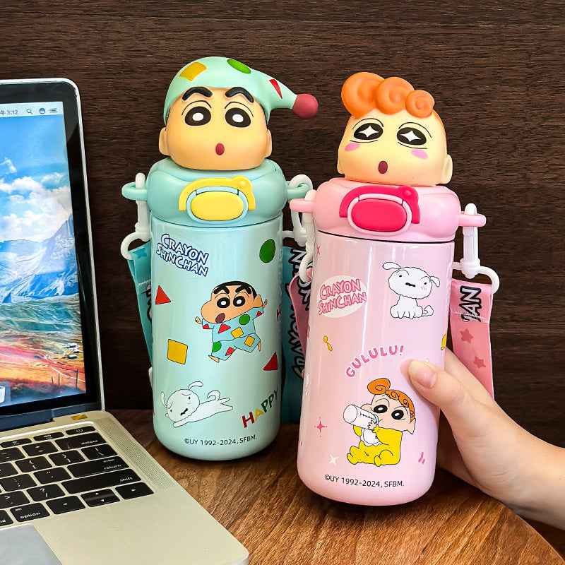 Cute Crayon Shin New Cup Thermos Cup Women's 2024 New Suction Cup Students School Special Portable Cup