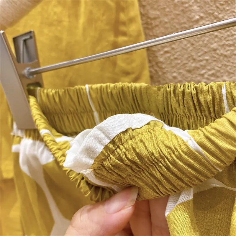 Girls Pastoral Backless Top + Polka Dot Bloomers Pants 2Pcs Outfit Set