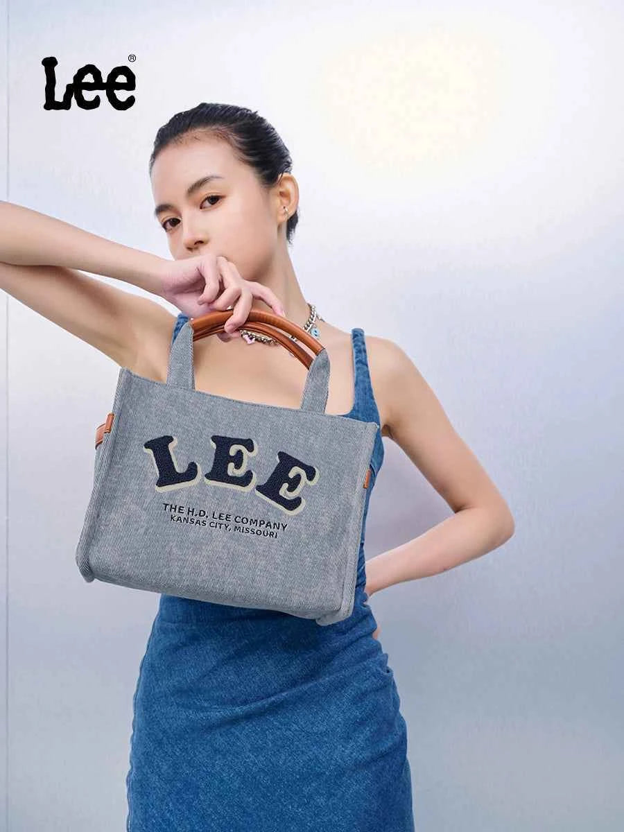 Lee official crossbody bag girls fashion versatile casual denim tote bag commuter shoulder bag work tote bag