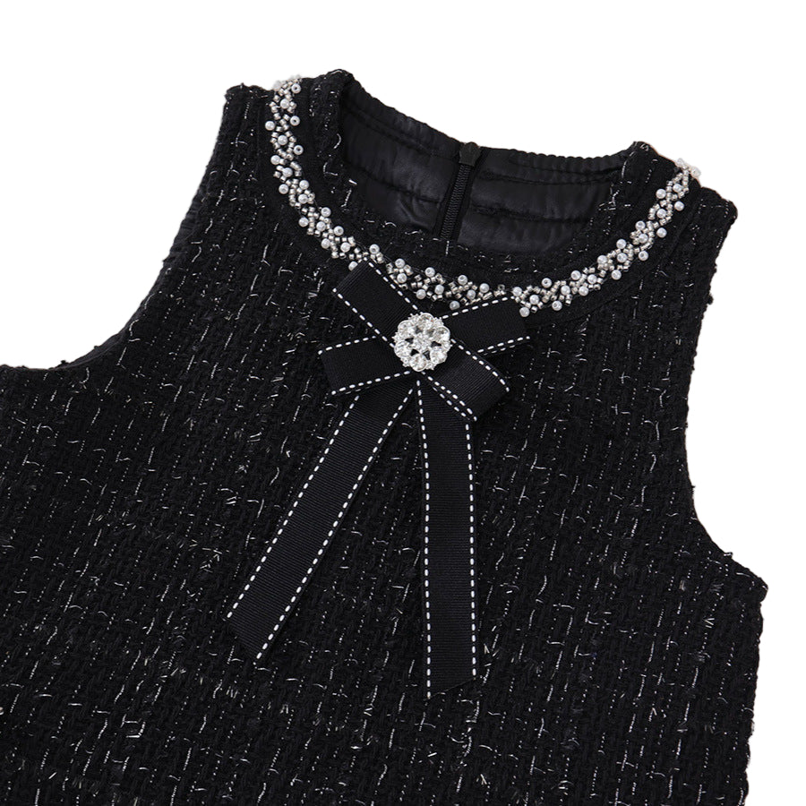 Girl's Black Tweed Sleeveless Sundress
