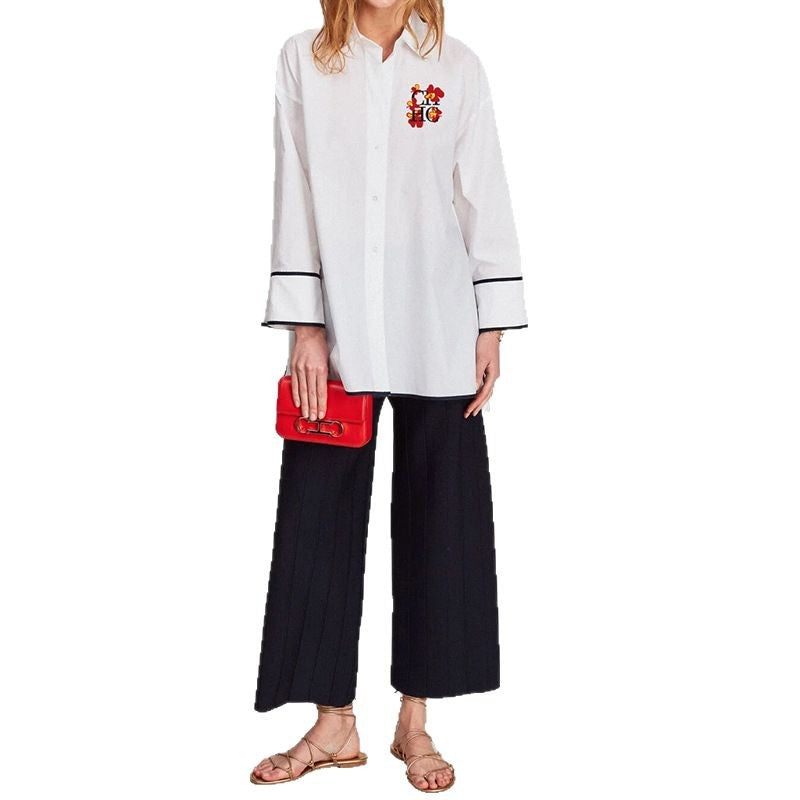 CHCH Embroidered White Women's Long Sleeve