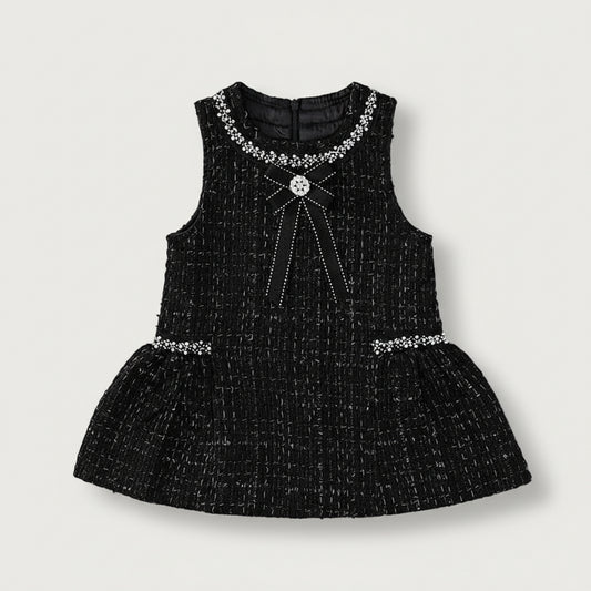 Girl's Black Tweed Sleeveless Sundress