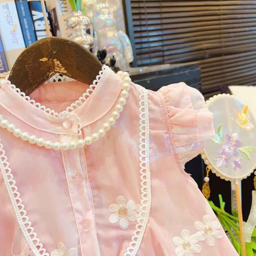 Girls Flying Sleeve Mesh Embroidery Dress