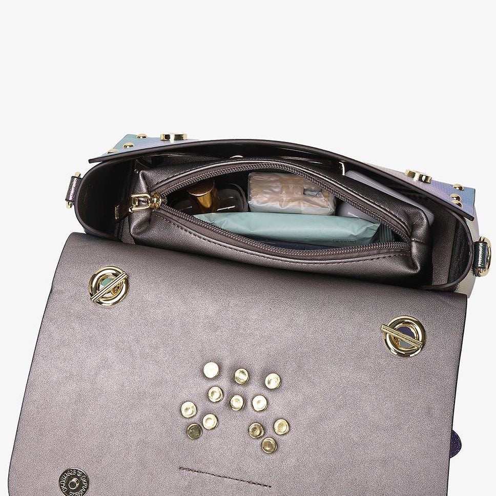 Women's Holographic Wing Mini Tote with Decorative Chain Crossbody Bag