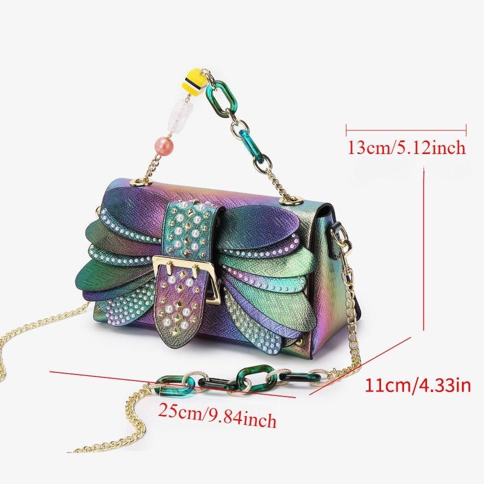 Women's Holographic Wing Mini Tote with Decorative Chain Crossbody Bag