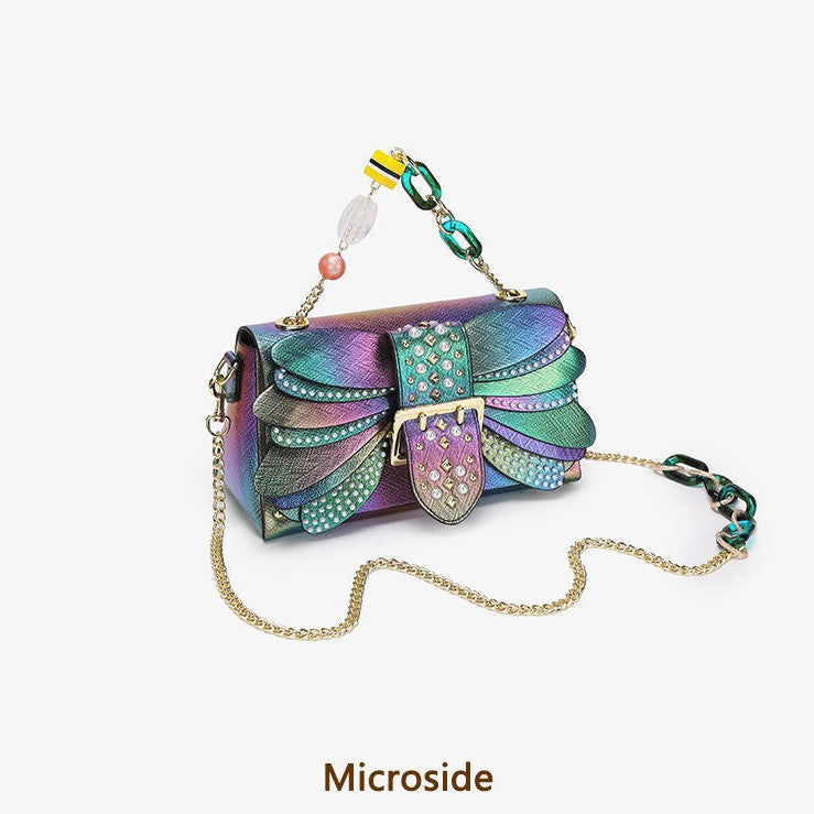 Women's Holographic Wing Mini Tote with Decorative Chain Crossbody Bag