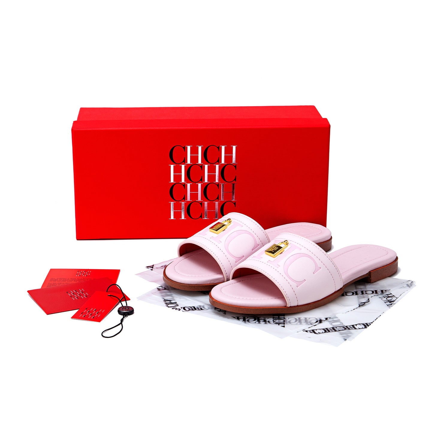 CHHC Women's Elegant Locked Leather Flat Slides