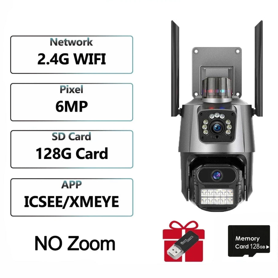 4K 6MP WIFI Three Lens Dual Screen Surveillance Camera Auto Tracking NVR