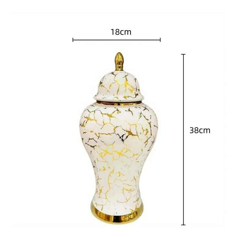 Gold Marble Porcelain Ginger Jar Home Decorative Vase