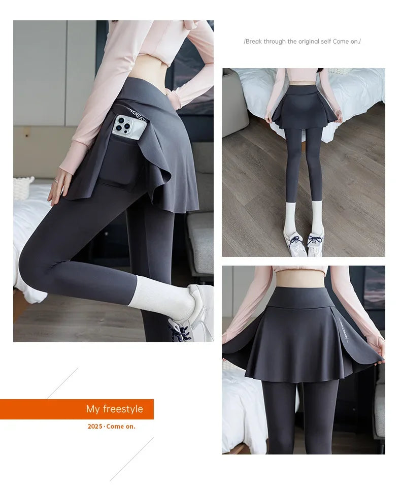 High-Waist Fitness Pants Women's Spring Summer Thin Section Anti-Light Running Yoga Badminton Uniform Shark Pants Skirt