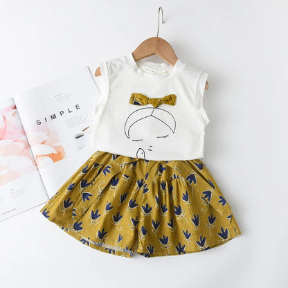 Girls Clothing Sets Sleeveless Blouse +  Skirt