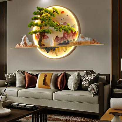 Modern Chinese Style Wall Mural Painting with LED Lights / 3D Wall Decorative Painting