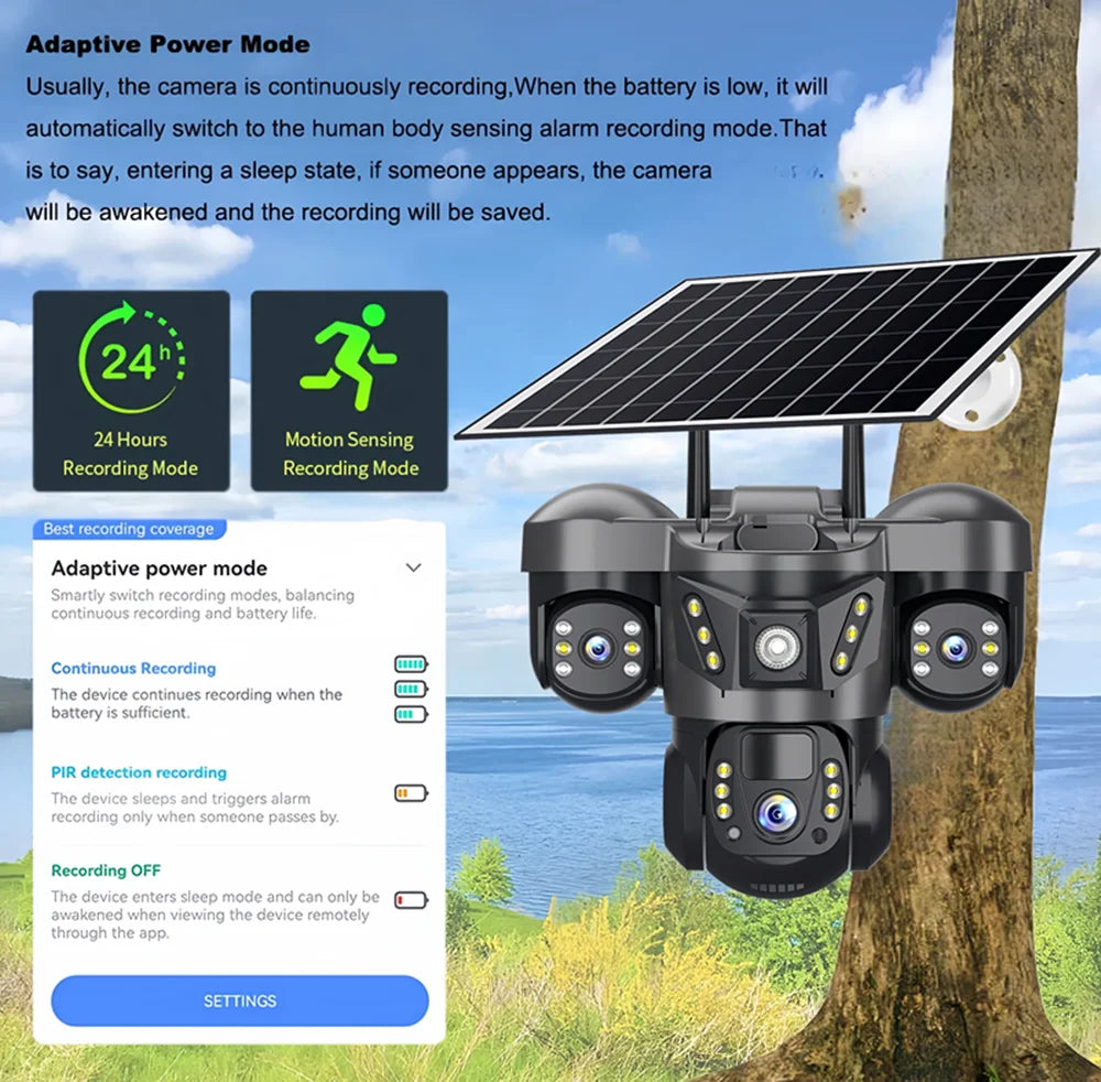 15MP Pro Wifi Solar  Security  Camera Triple Lens 10X Zoom Auto Tracking Outdoor Two way Audio Waterproof Cam