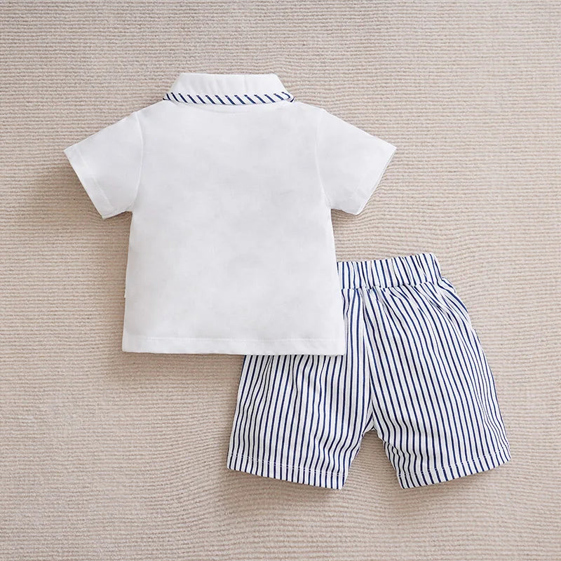 Casual Striped Gentleman Summer Baby Two Piece Set