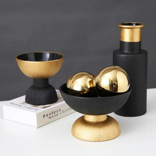 Modern Home Black and Gold Ceramic Vase Decoration and Ornaments
