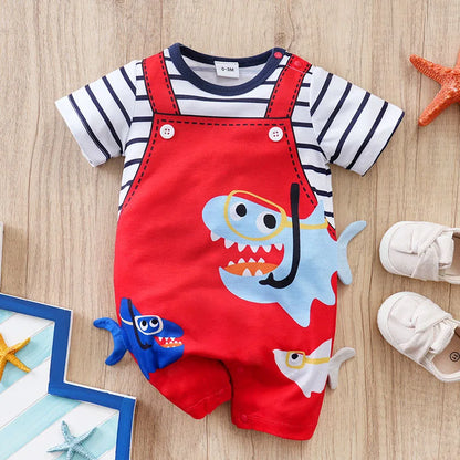 Summer Cute 3d Shark Print Jumpsuit