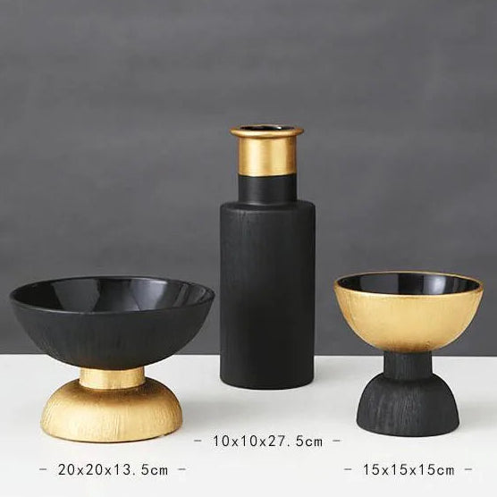 Modern Home Black and Gold Ceramic Vase Decoration and Ornaments