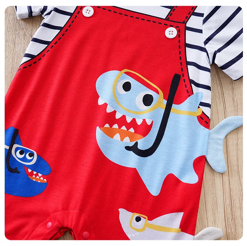 Summer Cute 3d Shark Print Jumpsuit