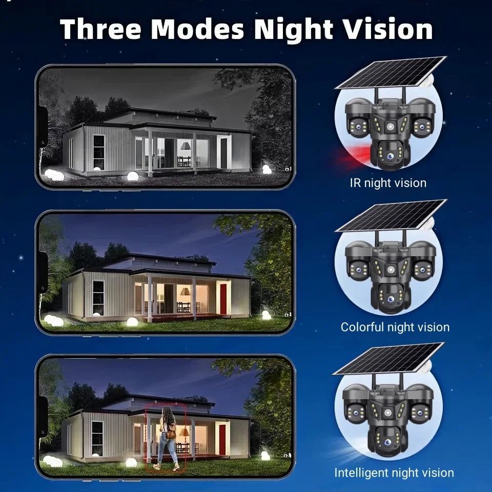 15MP Pro Wifi Solar  Security  Camera Triple Lens 10X Zoom Auto Tracking Outdoor Two way Audio Waterproof Cam