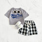 Girls 2Pcs Letter Printed T-shirt+Checkered Shorts