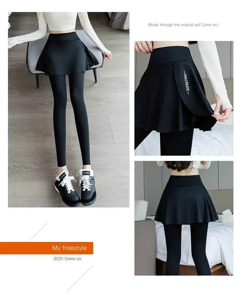 High-Waist Fitness Pants Women's Spring Summer Thin Section Anti-Light Running Yoga Badminton Uniform Shark Pants Skirt