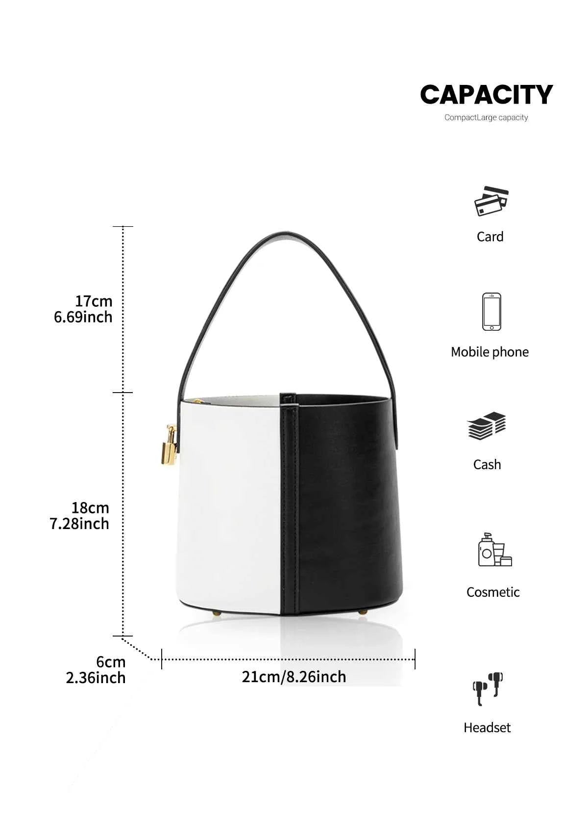 CHCH Two-tone Leather Bucket Handbag