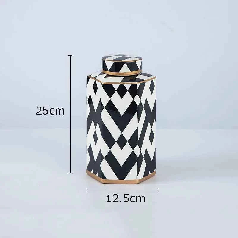 Modern Geometric Black and White Storage Jar Household Ceramic Decorative Jar