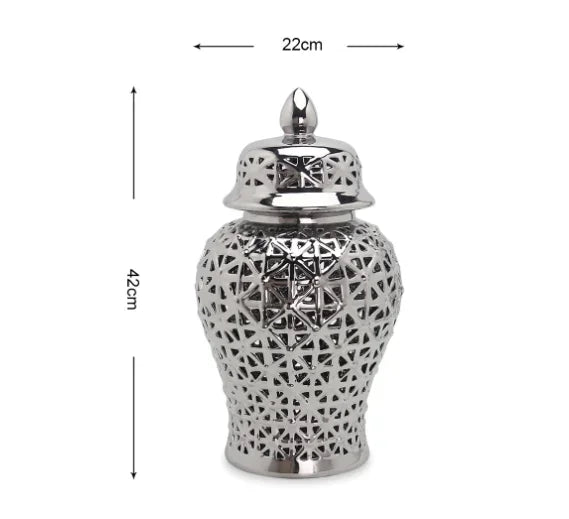 Modern Hollow Ceramic Ginger Jar Lid Home Decoration Vase and Ornaments