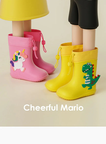 Cheerful Mario Kids Rain Boots Animal Design