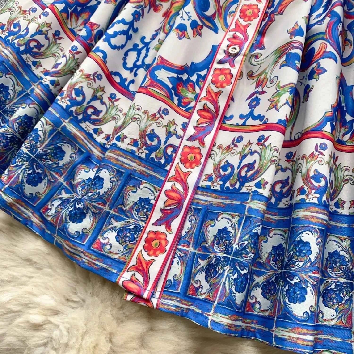 Long Lantern Sleeve Floral Print Short Shirt Dress