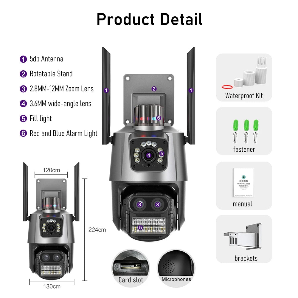 4K 9MP WIFI Three Lens Dual Screen Surveillance Camera 8X Hybrid Zoom Auto Tracking NVR