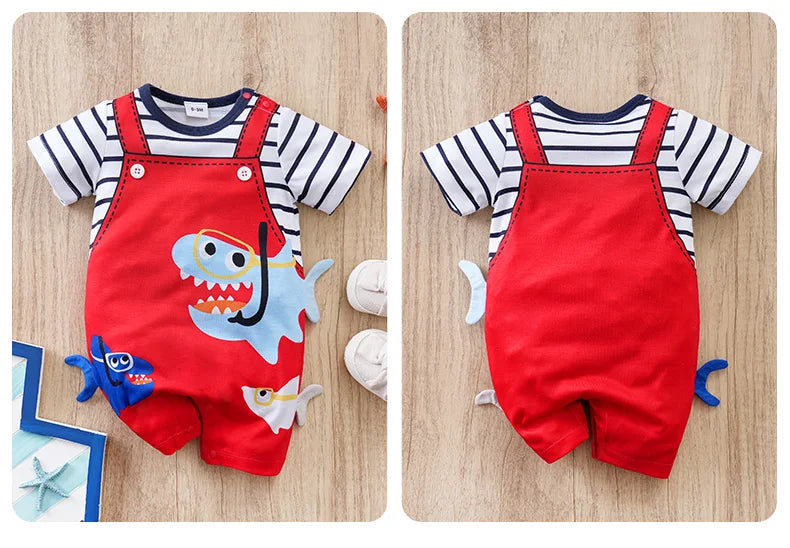 Summer Cute 3d Shark Print Jumpsuit