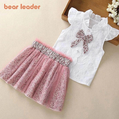 Girls Clothing Sets Sleeveless Blouse +  Skirt