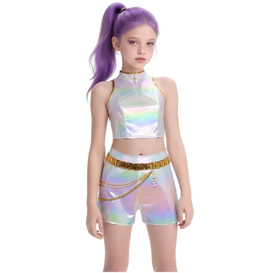 New K-POP Demon Hunter Cossplay Girls Costume Pop Singer Halloween Costume Kids Dress Up Stage Suit