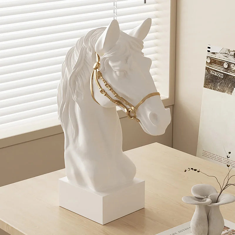 Modern Minimalist Horse Head Statue, Nordic Design Resin Sculpture