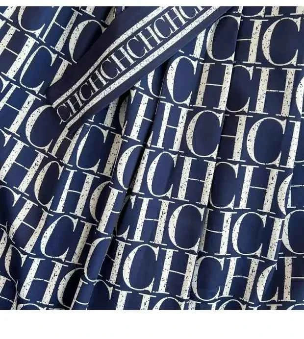 Spring Autumn Korean Sle Long Sve Turn-down Collar Slimming A-line Printed irt Dr Retro Maturi Waist-cinching