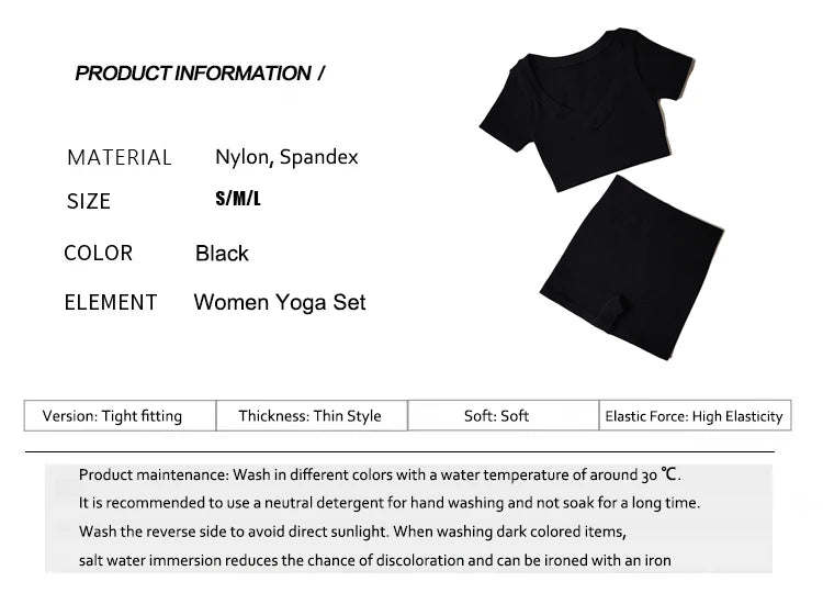 Women Hight Waist Seamless Sports Shorts + Sport Crop Top Set