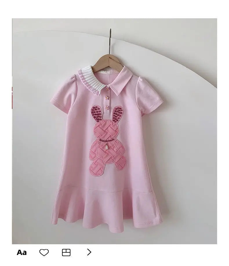 Rosa Rollkragen Prinzessin Koreanische Version Lässiges Kaninchenkleid für Kinder