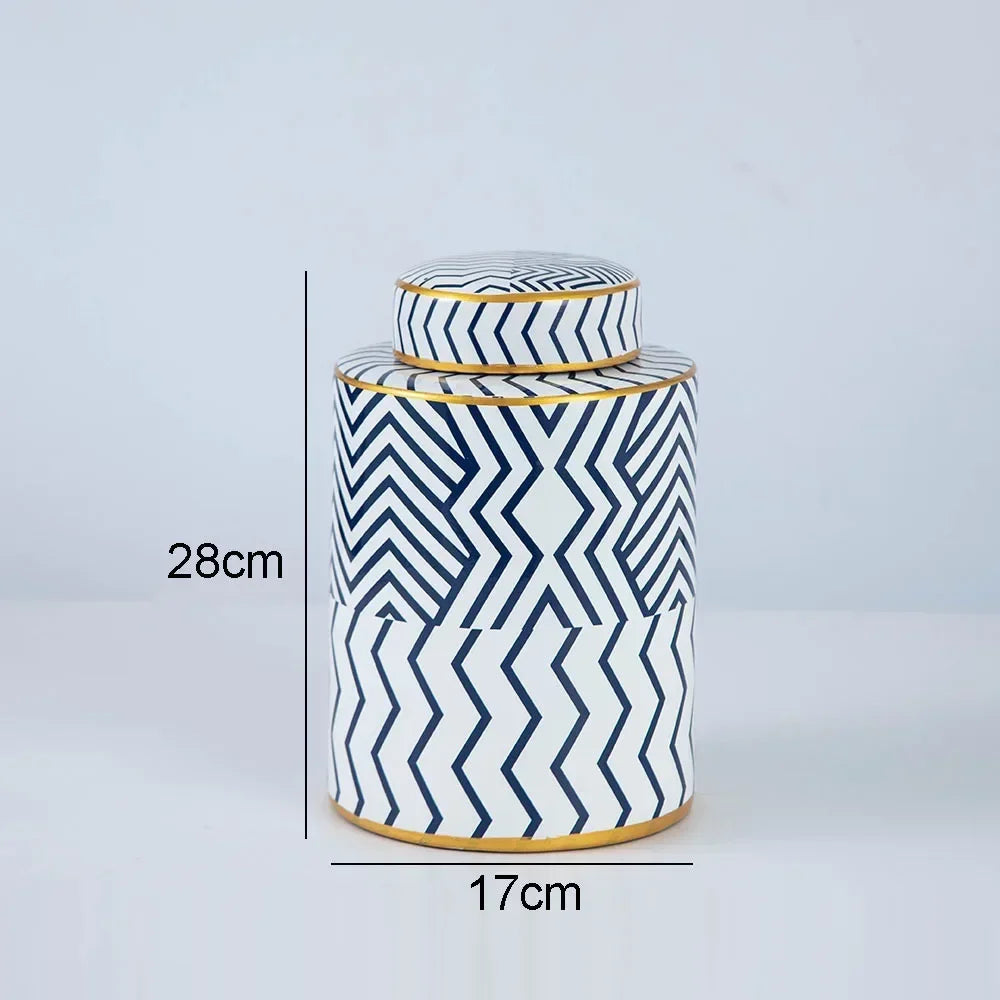 Geometric Ceramic Storage Jars with Lid Decorative Jar Ornament