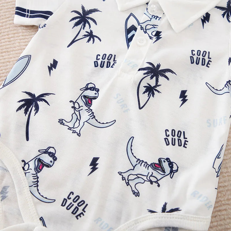 2 pcs Set Cute Dinosaur Comfortable Jumpsuit + Shorts