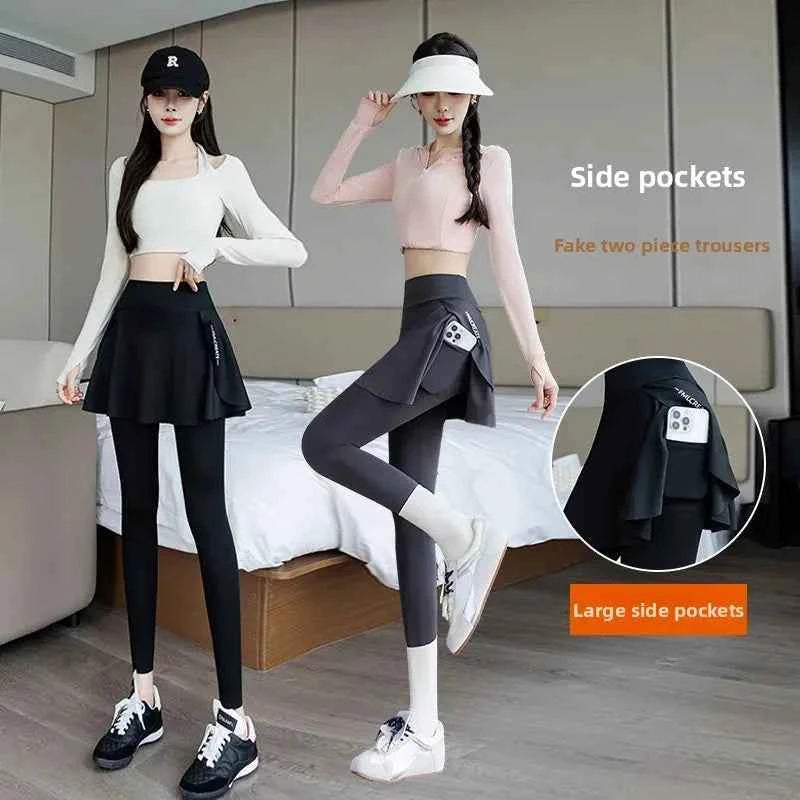 High-Waist Fitness Pants Women's Spring Summer Thin Section Anti-Light Running Yoga Badminton Uniform Shark Pants Skirt