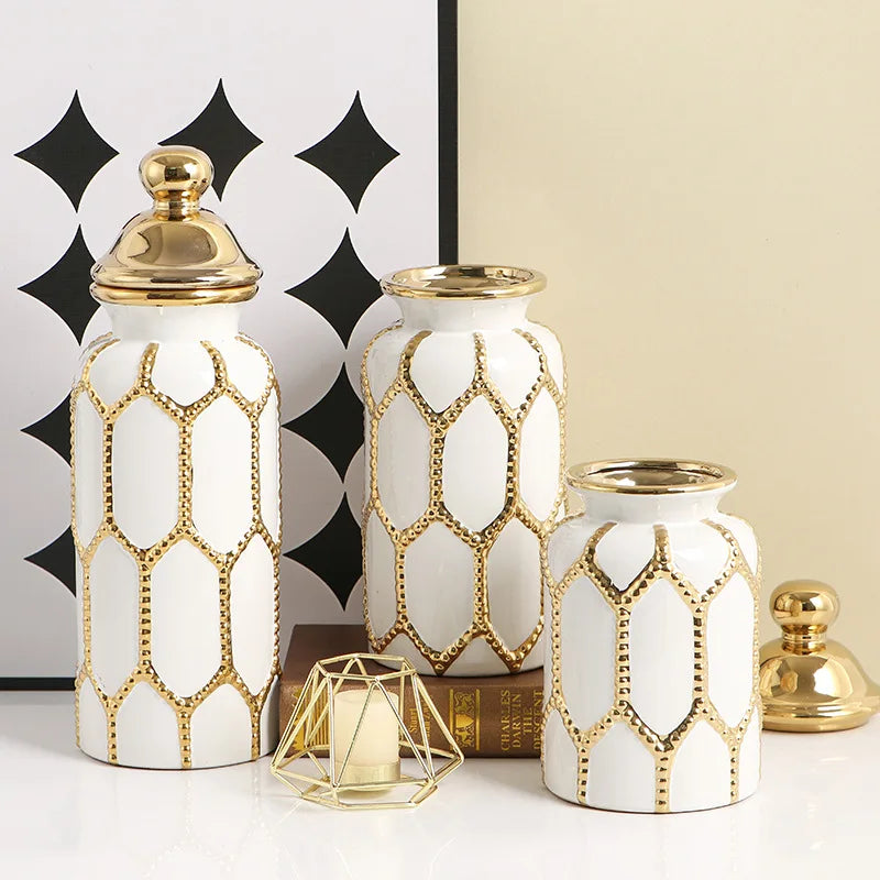 Home Decor Gold Luxury Ceramic Vase General's Jar Ornament