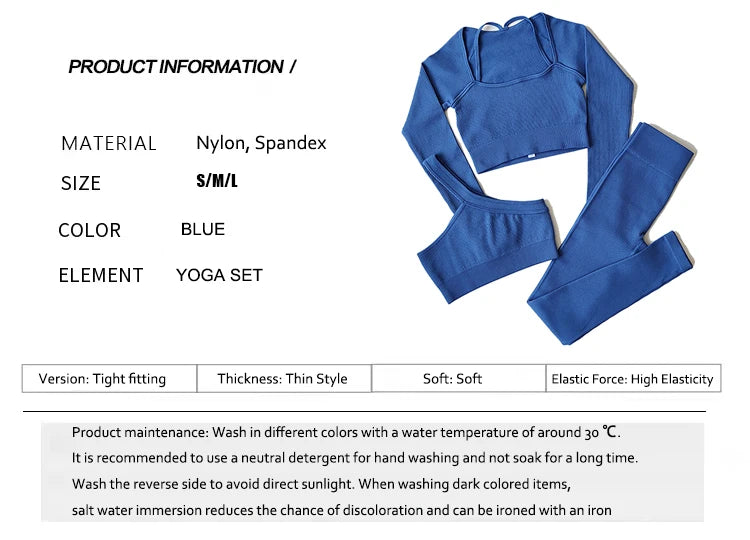 Women Long Sleeve Crop Top + One Shoulder Bra + High Waist Seamless Leggings Sportswear Set