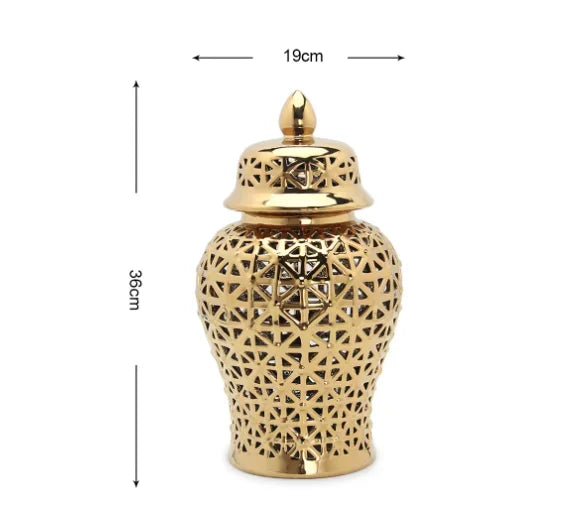 Modern Hollow Ceramic Ginger Jar Lid Home Decoration Vase and Ornaments