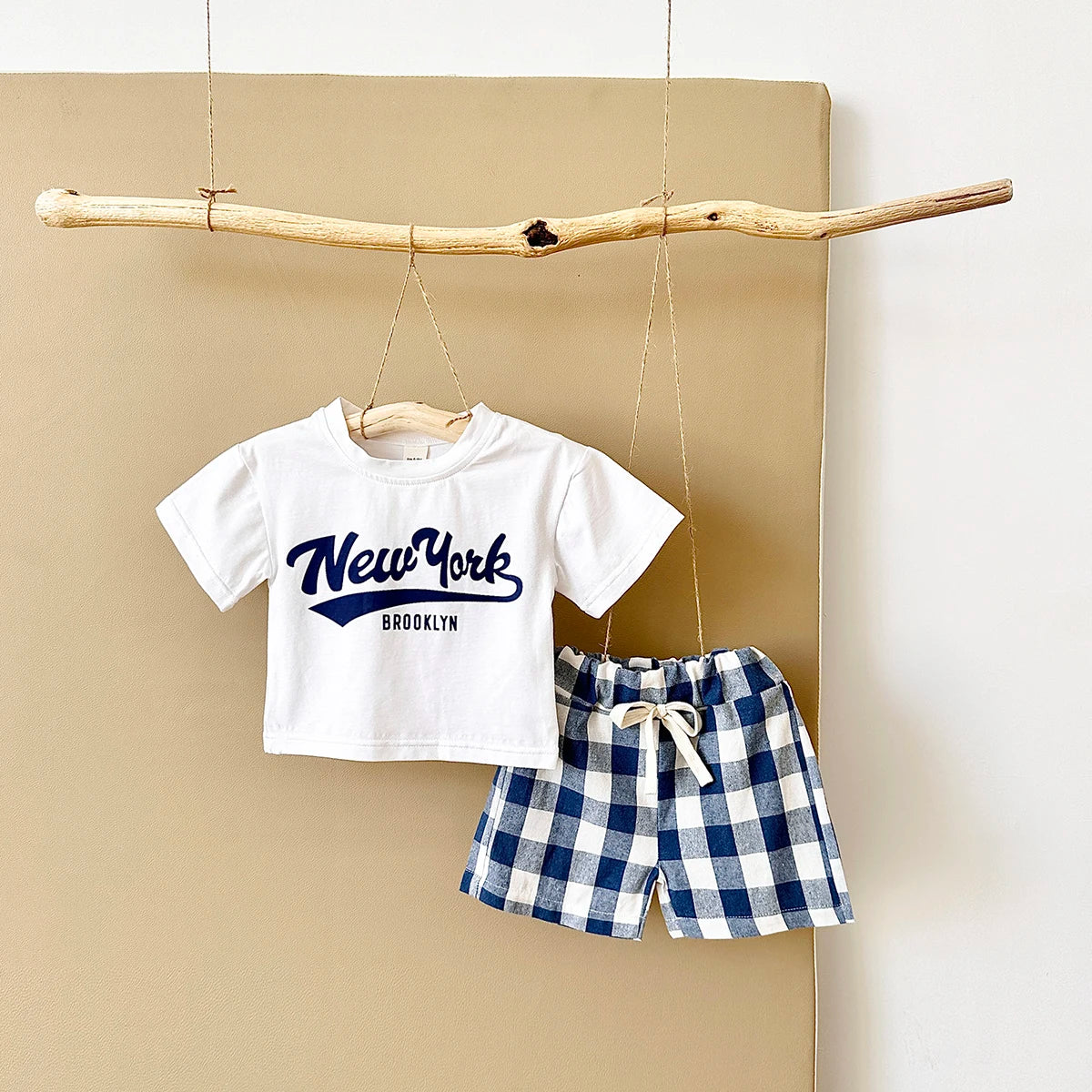 Girls 2Pcs Letter Printed T-shirt+Checkered Shorts